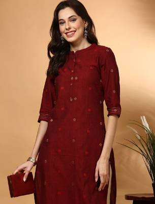 Women ethnic motifs woven design pure cotton straight kurta 1