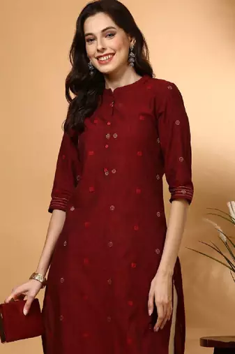 Women ethnic motifs woven design pure cotton straight kurta