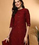 Women ethnic motifs woven design pure cotton straight kurta