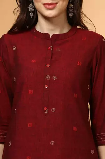 Women ethnic motifs woven design pure cotton straight kurta