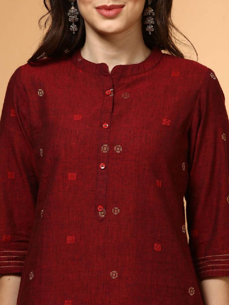 Women ethnic motifs woven design pure cotton straight kurta