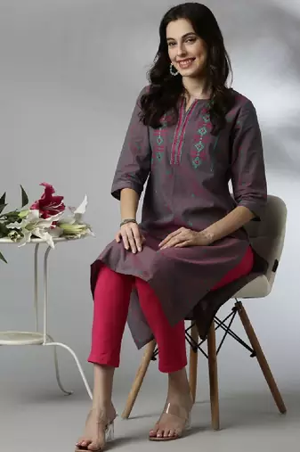 Floral embroidered thread work kurta