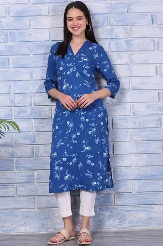 Floral printed mandarin collar straight kurta