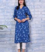 Floral printed mandarin collar straight kurta