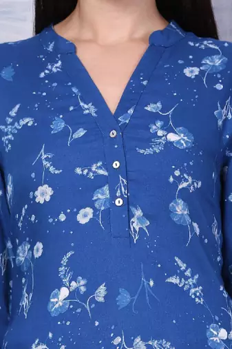 Floral printed mandarin collar straight kurta