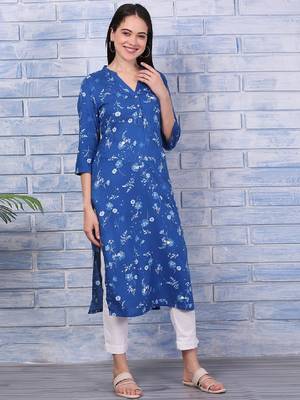 Floral printed mandarin collar straight kurta 3