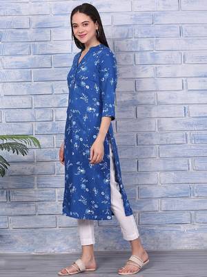 Floral printed mandarin collar straight kurta 4