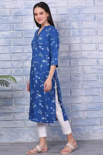 Floral printed mandarin collar straight kurta
