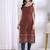 Womens floral print straight fit maroon cotton kurta with printed bottom border