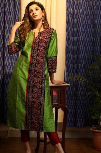 Women ethnic motifs printed daily a-line cotton flared kurta