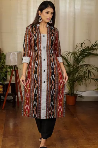 Women abstract printed daily a-line cotton flared kurta