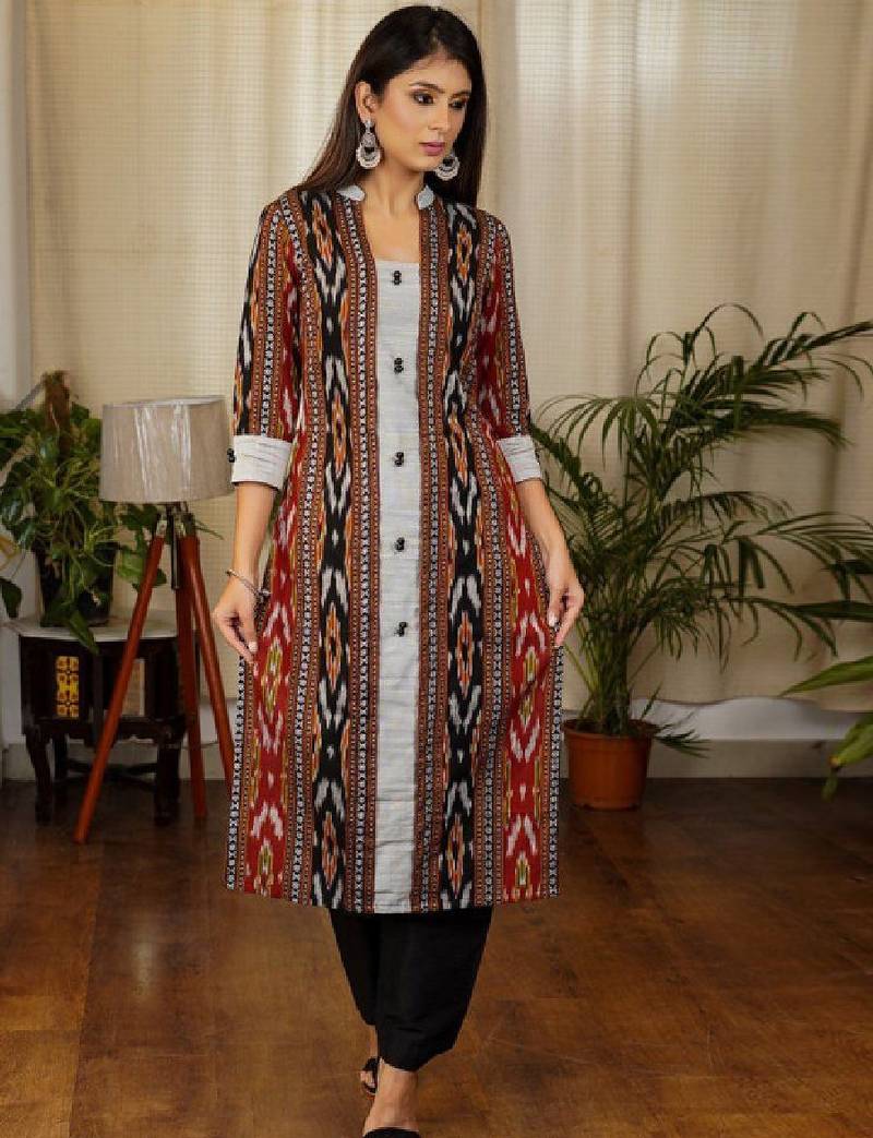 Women abstract printed daily a-line cotton flared kurta