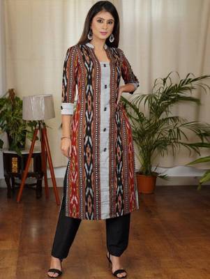 Women abstract printed daily a-line cotton flared kurta 3