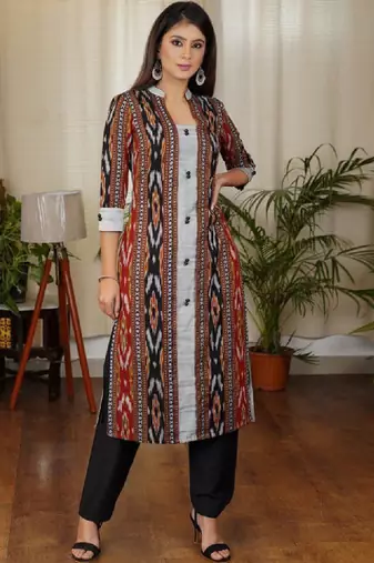 Women abstract printed daily a-line cotton flared kurta