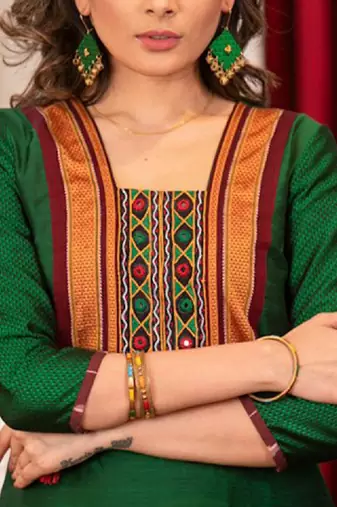 Women green abstract printed daily a-line cotton flared kurta