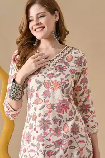 Women floral printed daily cotton straight kurta