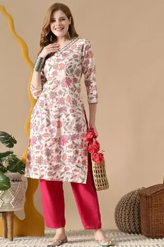 Women floral printed daily cotton straight kurta