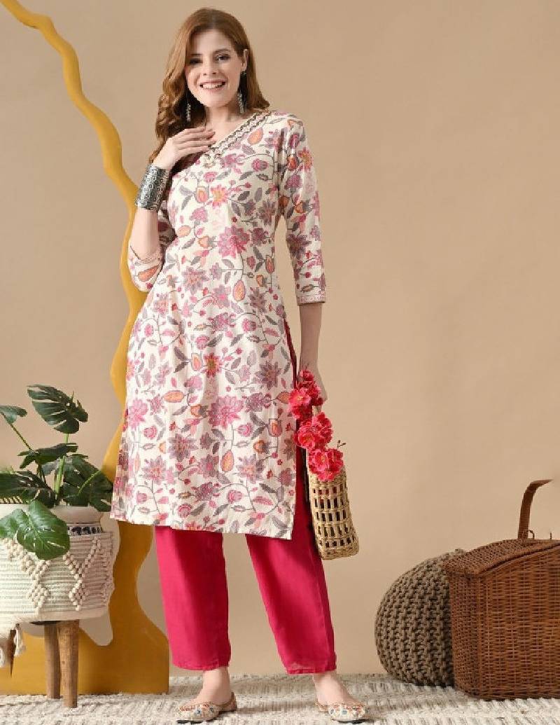 Women floral printed daily cotton straight kurta