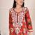 Women red mulmul chikankari embroidered kurta