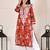 Women red mulmul chikankari embroidered kurta