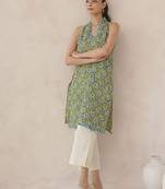 Floral printed v-neck pure cotton straight kurta