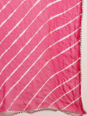 Women bandhani printed bandhej a-line thread work pastels kurta with dupatta 3