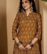 Floral printed mandarin collar pure cotton straight kurta