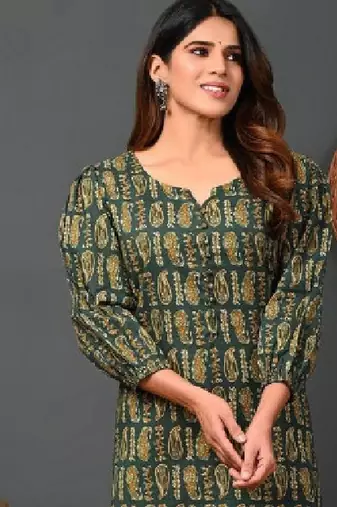 Women paisley printed puff sleeves pure cotton kurta