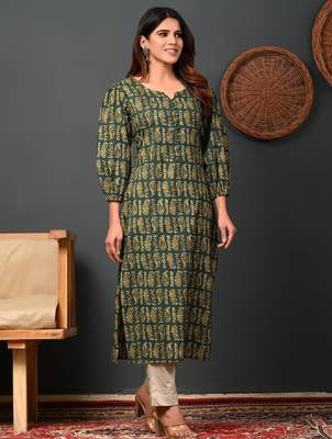 Women paisley printed puff sleeves pure cotton kurta 4