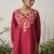 Women maroon floral embroidered daily cotton straight kurta