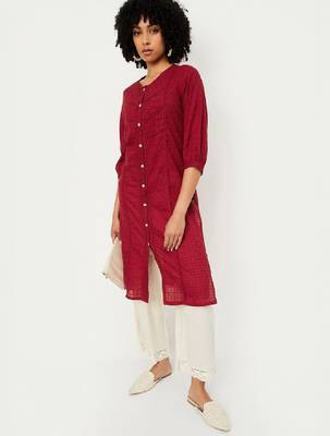 Women woven design daily cotton straight kurta 1