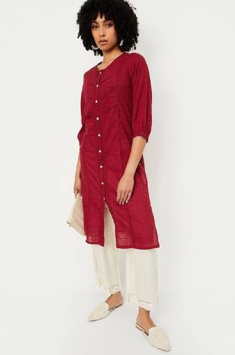 Women woven design daily cotton straight kurta