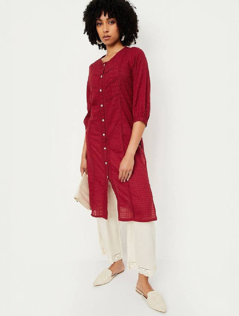 Women woven design daily cotton straight kurta