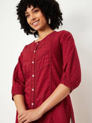 Women woven design daily cotton straight kurta 2