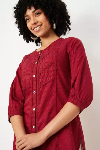 Women woven design daily cotton straight kurta