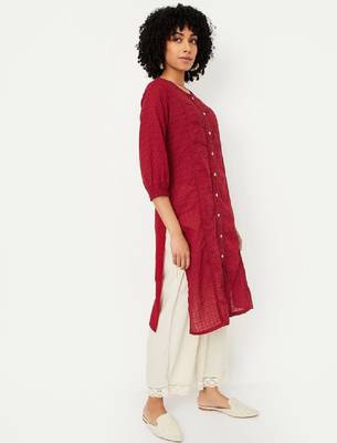Women woven design daily cotton straight kurta 3