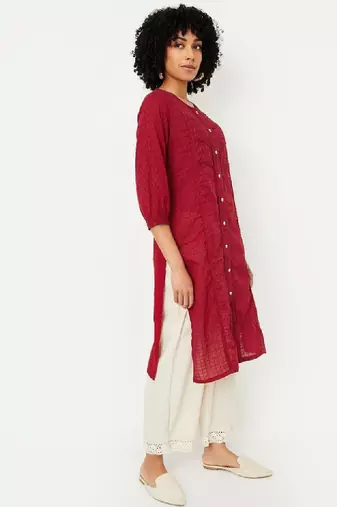 Women woven design daily cotton straight kurta
