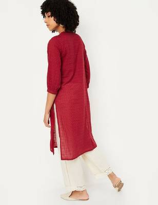 Women woven design daily cotton straight kurta 4