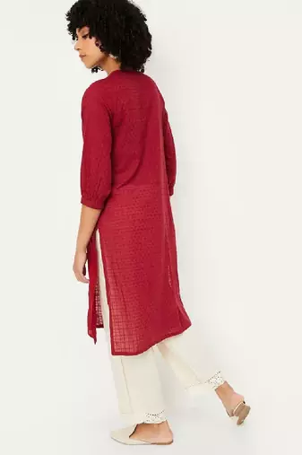 Women woven design daily cotton straight kurta
