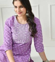 Women ethnic motifs embroidered round neck straight kurta