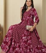 Women ethnic motifs printed mirror work panelled anarkali ankle length kurta