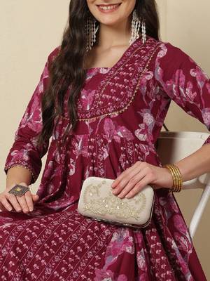 Women ethnic motifs printed mirror work panelled anarkali ankle length kurta 3