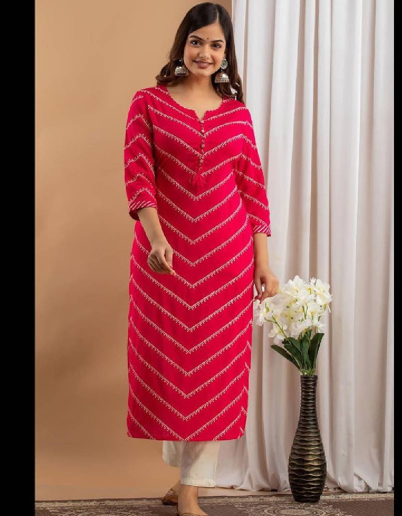 Women pink viscose rayon kurtas