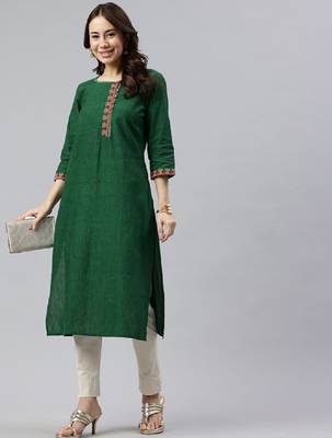 Women geometric embroidered daily cotton straight kurta 1