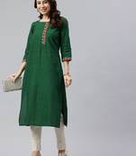 Women geometric embroidered daily cotton straight kurta