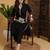 Embroidered calf length v-neck three-quarter sleeve straight kurta