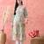 Women floral printed notched neck straight chikankari organic cotton kurta