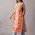 Orange floral embroidered chikankari shoulder strap straight cotton kurta