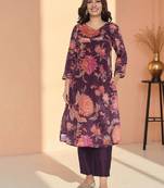 Floral printed sequinned a-line kurta