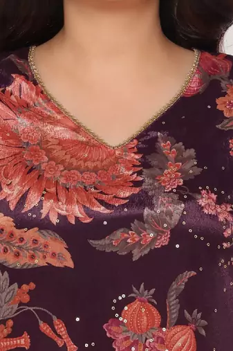 Floral printed sequinned a-line kurta